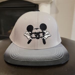 Disney World Mickey with Glasses Ball Cap SnapBack Black Grey White Ombre Bill
